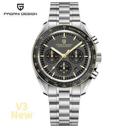 Montre pour homme PAGANI DESIGN (nouveau modèle V5 PD1701) – Chronographe sportif de type « Speed » à quartz, verre saphir avec traitement antireflet, étanche jusqu'à 100 mètres.