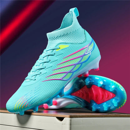 Botas de futebol Superfly FG para exterior, sapatilhas de futebol pretas com pitons, calçado desportivo profissional macio, respirável e confortável, tamanhos grandes