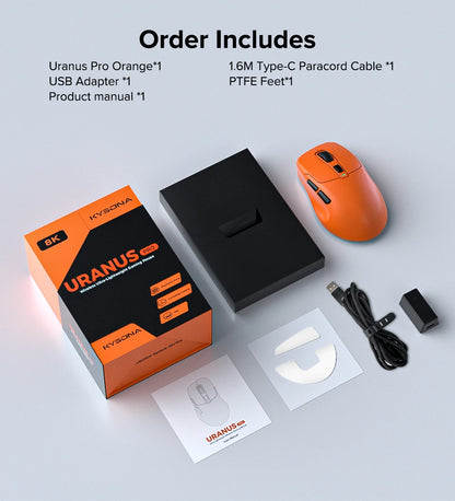 KYSONA Uranus PRO Wireless Gaming Mouse Ergonomic Mouse PAW3395 54g 8KHz Polling Rate 26000DPI For Right Big Hand PC Gamer