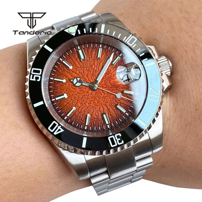 Tandorio 40mm Automatic Watch  NH35 / Miyota 8215 Movement, Sapphire Crystal, Textured Dial, Date & Stainless Steel Bracelet