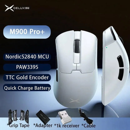 Delux M900PRO ultralet version trådløs gamingmus ergonomisk 1K/8K polling rate 50g PAW3395 til højre stor hånd PC-gamer