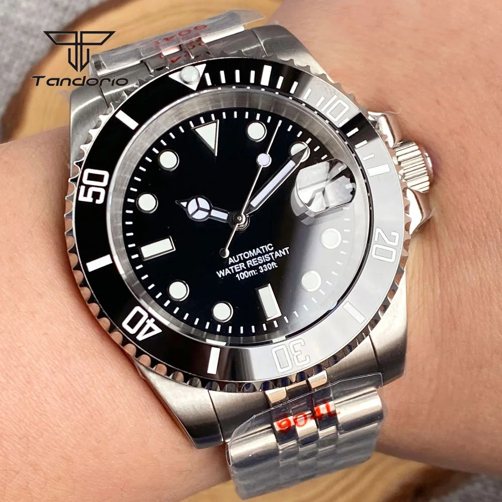 Tandorio 40mm Men's Automatic Watch Date Mechanical Miyota8215/PT5000 Movt Sapphire Business Waterproof Wristwatch Screw Crown