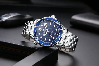 Automatic Mens Watch Mechanical Self Wind Movement Stainless Steel Casual Yellow Gold Silver Blue Master Wave Fashion Watches
