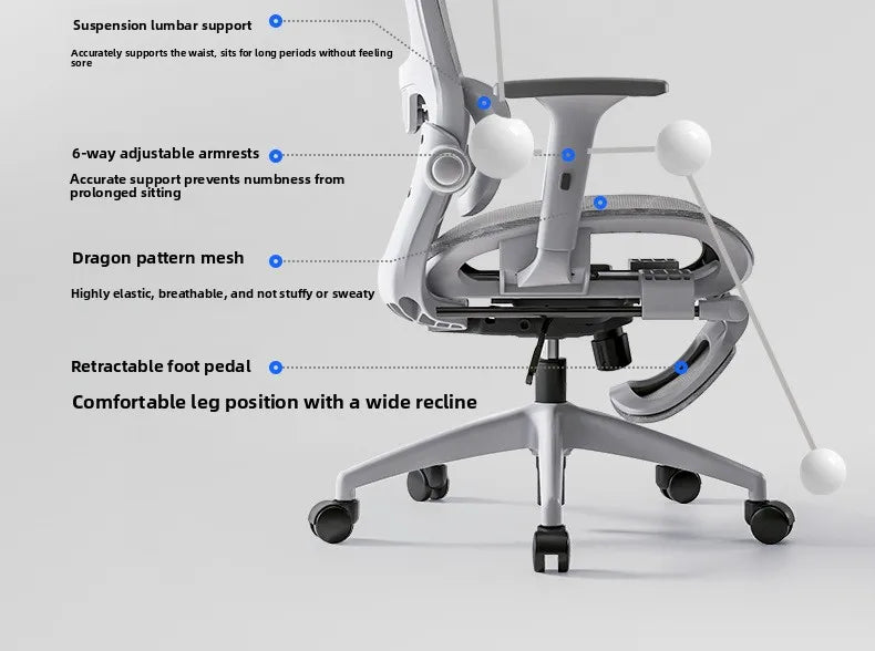 Multifunkčná kancelárska stolička, počítačová stolička, polohovateľné kreslo, ergonomická stolička na oddych, otočná e-športová stolička