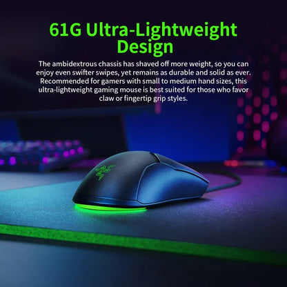 Razer nytårsgave Thunder Snake Viper Mini kablet e-sport-gamingmus til computer og laptop med RGB-lys, til små hænder