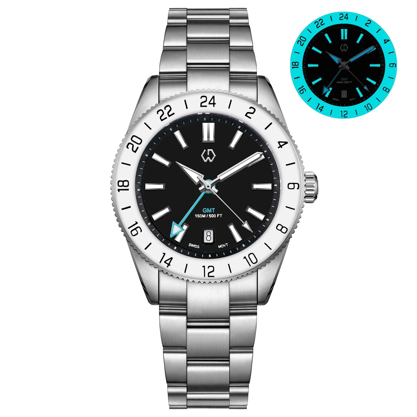 WSD9025 New Men's Automatic Watch Quartz Swiss Movement BGW9 Luminous Bezel 4-Pin GMT 150 Meters Waterproof Diving