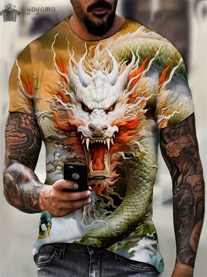 Animal Dragon 3D Print Sport Quick-dry Breathable Men TShirt Outdoor Street Harajuku Run Fitness Short Sleeve Clothes Top Summer