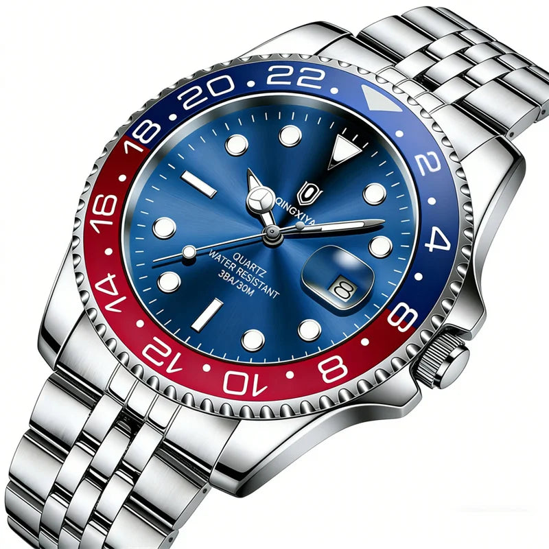 2026 New QINGXIYA Luxury Men Quartz Watches Stainless Steel Waterproof Luminous Date Watch Top Brand Men Wristwatch reloj hombre