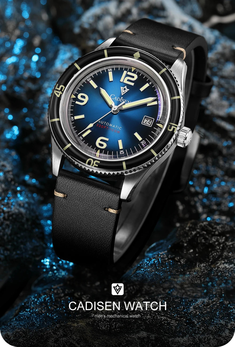 CADISEN 2026 Watch Men Mechanical Wristwatches MIYOTA 8215 Movement Genuine Leather Strap Waterproof Luminous Red Mens Watches