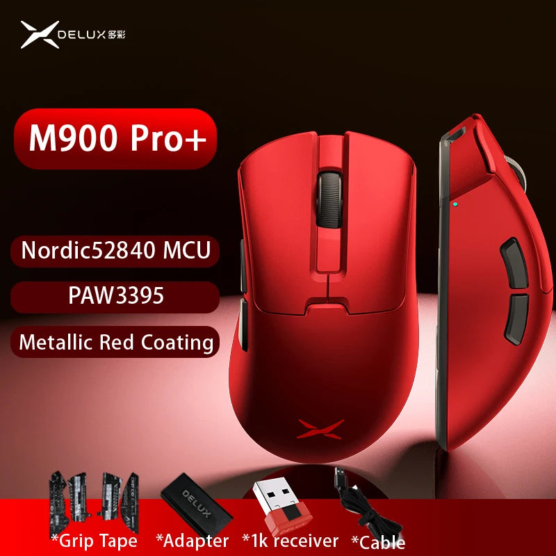 Delux M900PRO ultralet version trådløs gamingmus ergonomisk 1K/8K polling rate 50g PAW3395 til højre stor hånd PC-gamer