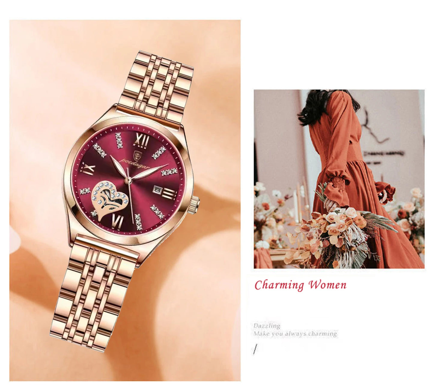 POEDAGAR Top Luxury Woman Watches Waterproof Luminous Date Stainless Steel Women's Quartz Wristwatch Elegant Dress Ladies Watch