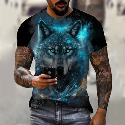 Men's T-Shirts Summer Animal Wolf Pattern 3D Print Tops Tees Summer Women Streetwear Fashion Oversized T Shirt Men Clothing