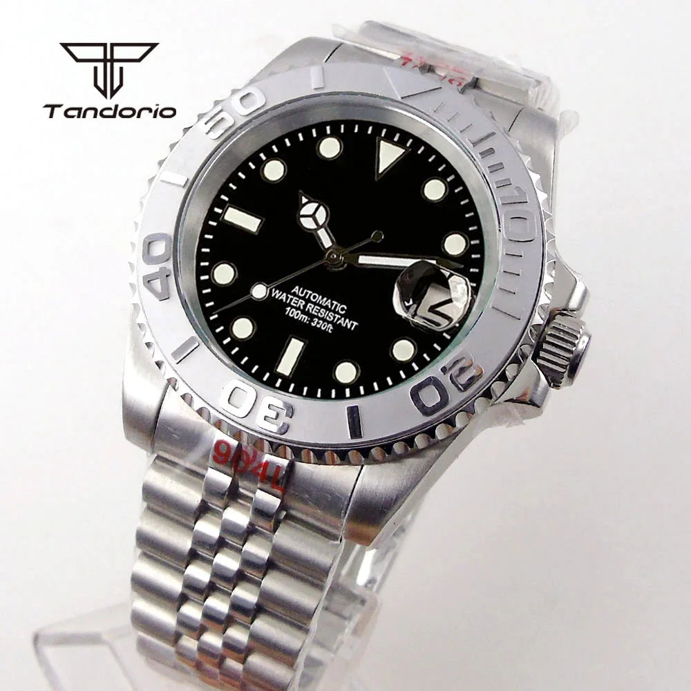 Tandorio 40mm Men's Automatic Watch Date Mechanical Miyota8215/PT5000 Movt Sapphire Business Waterproof Wristwatch Screw Crown