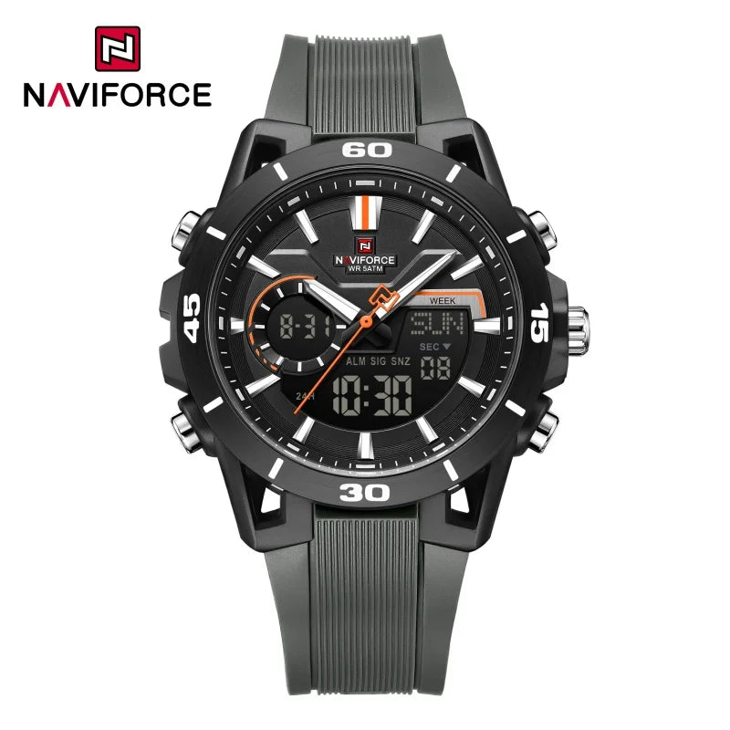 NAVIFORCE Men's Watch Dual Display 50M Waterproof Countdown Chronograph Alarm Clock Male Fashionable Sports Wristwatch NF7135