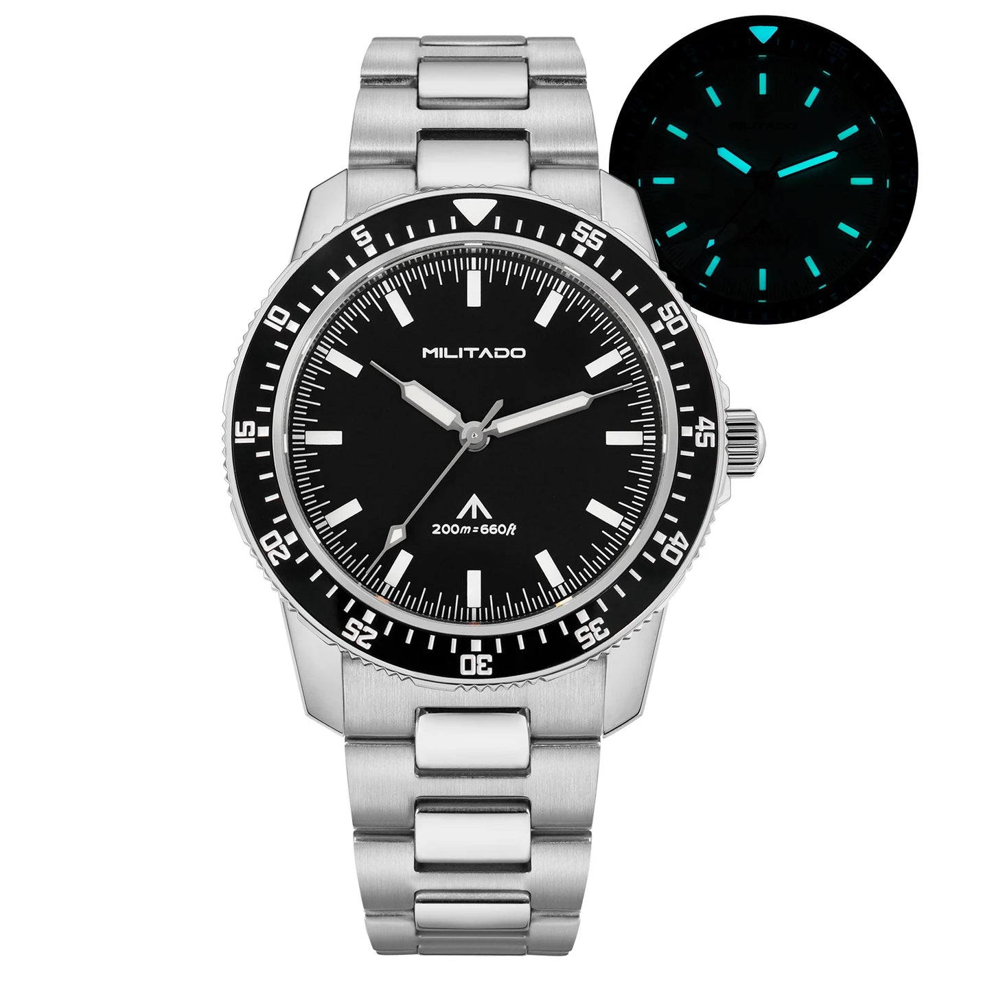 MILITADO ML25 Quartz Dive Watch VH31 Sweep Second Sapphire Crystal 200M Waterproof BGW9 Lume Ceramic Bezel Men Watch