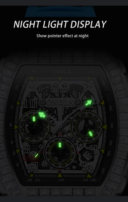 Hot Selling Fashion Fully Automatic Mechanical Watches Men ONOLA Unique Design with Diamond Inlaid Waterproof Tape Men's Watch
