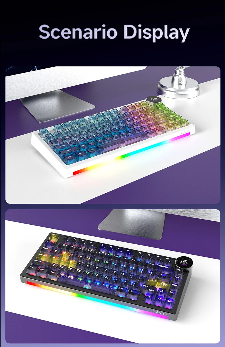 AJAZZ AK820 V2 / AK820 V2 Pro Gaming Mechanical Keyboard 75% ABS 82 Keys 10000mAh Wireless Tri-mode Gamer Keyboard for Laptop PC