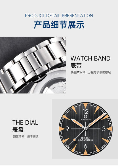 Corgeut 41mm Men's Clock Automatic Relogio Masculino Japan Movt Mechanical Sapphire White Black Blue Dial Steel Band Men's Watch