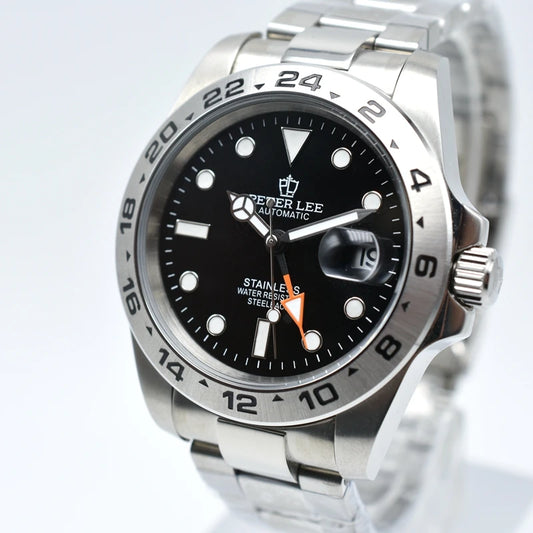 Original Luxury Men's Watches Automatic Movement Luminous Hand Wind Mechanical Watch Stainless Steel GMT Silver Male Gifts Watch