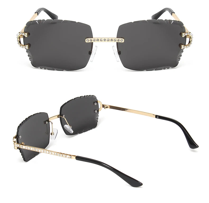 Fashion Rimless Square Sunglasses Vintage Diamond Brand Design Cut Lens Sun Glasses Men Women Metal Frame Luxury Eyewear