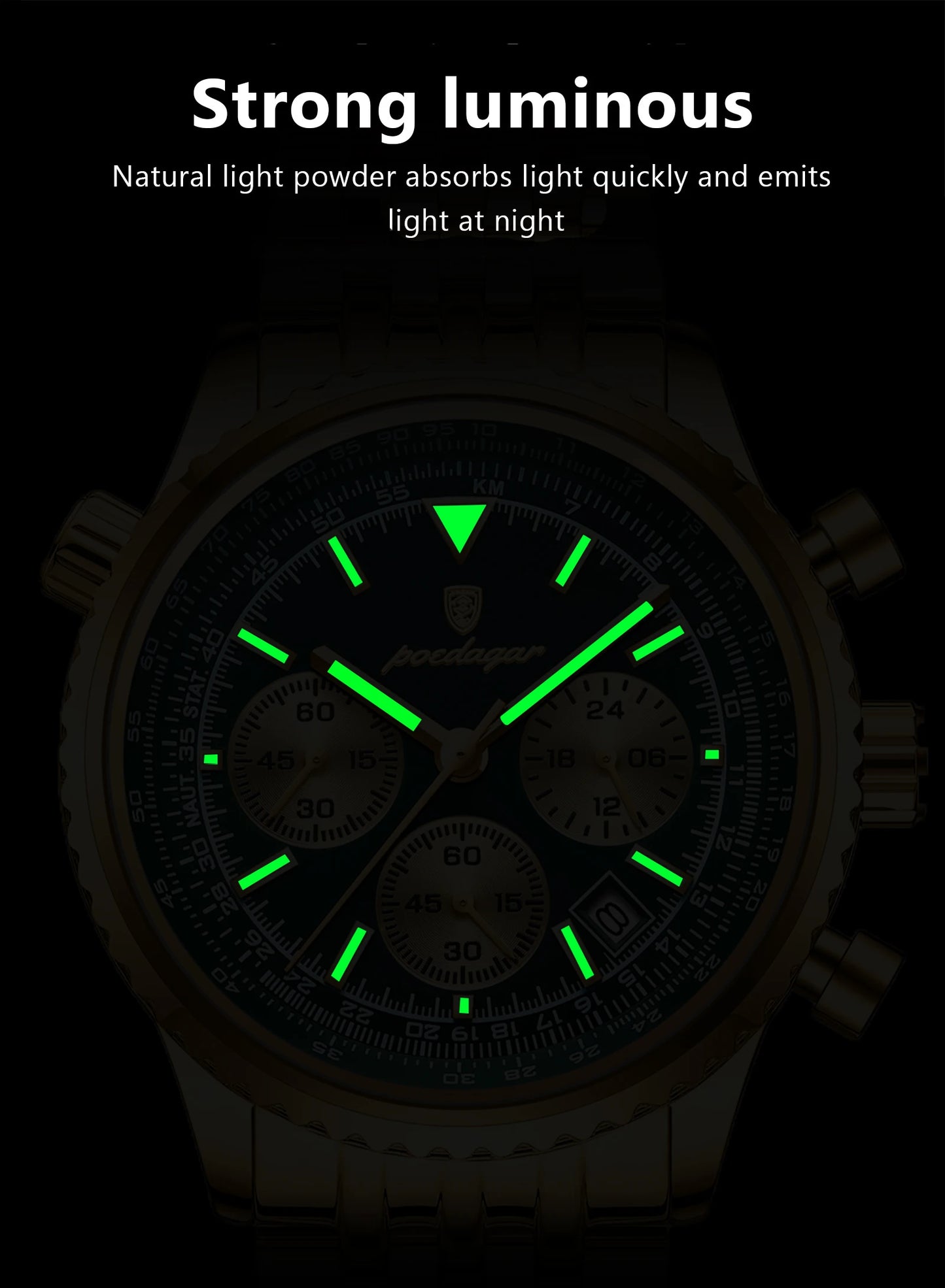 POEDAGAR Trendy Man Watch Chronograph Date Waterproof Luminous Men's Watches Stainless Steel Quartz Sports Luxury Man Wristwatch