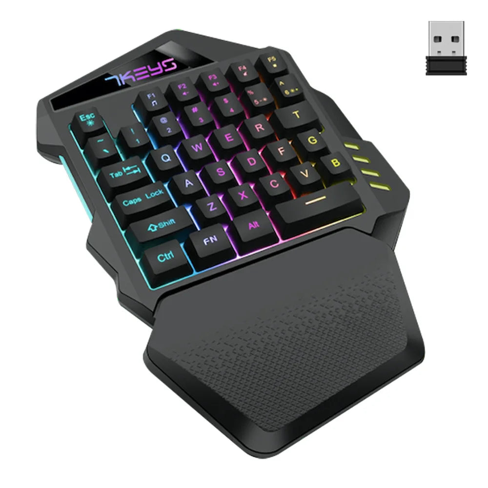 Teclado gaming de una mano, modelo con carga inalámbrica 2.4G, RGB luminoso, para la mano izquierda