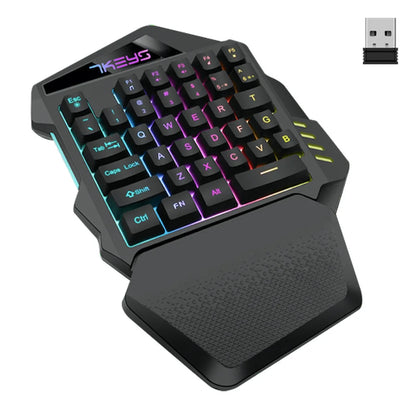 Teclado gaming de una mano, modelo con carga inalámbrica 2.4G, RGB luminoso, para la mano izquierda
