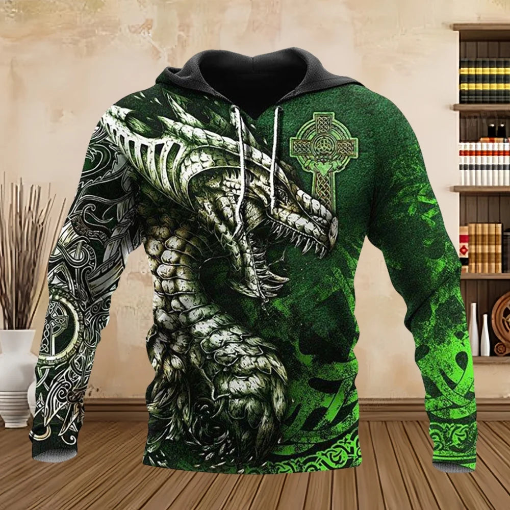 Spring Autumn Long Sleeve Tattoo Dragon 3D Printed Men Hooded Hoodies Sweatshirt Unisex Streetwear Pullover Casual Tracksuits