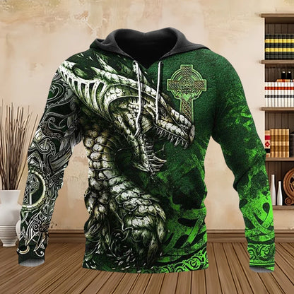 Spring Autumn Long Sleeve Tattoo Dragon 3D Printed Men Hooded Hoodies Sweatshirt Unisex Streetwear Pullover Casual Tracksuits