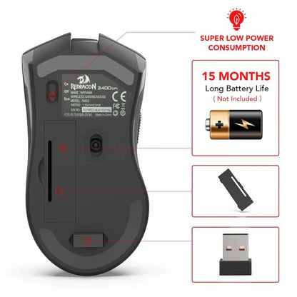Redragon M652 optische 2.4G-Wireless-Maus mit USB-Empfänger, tragbare Gaming- und Office-Maus, 5 einstellbare DPI-Stufen