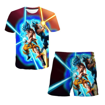 Conjunto infantil de verão Dragon Ball 2026 com T-shirt e calções para menino, conjunto de 2 peças T-shirt + calções