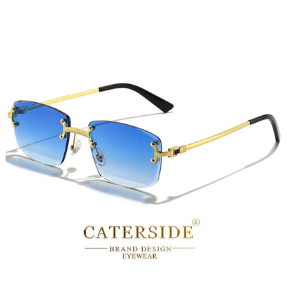 CATERSIDE Punk Rectangle Sunglasses Men Women Luxury Designer Rimless Gradient Lens Metal Sun Glasses For Men Sports 2024 UV400