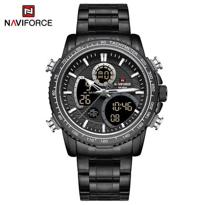 NAVIFORCE Herren-Sportuhr – Originelle Luxus-Armbanduhr aus Edelstahl, wasserdichtes Militärmodell mit doppelter Anzeige