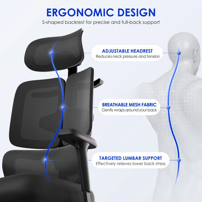 AUTHMIC Premium Ergonomic Office Chair with 6D Adjustable Armrests,3D Headrest,3-Zone Backrest,200kg Capacity,Reclining 90°-160°