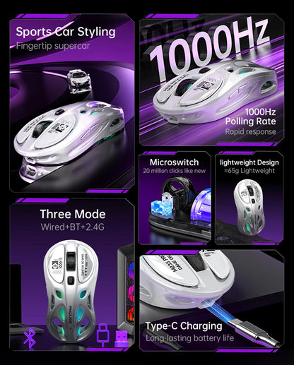 Bežični 2.4G trostruki RGB gaming miš, lagani perforirani dizajn s Chroma osvjetljenjem, žični Bluetooth e-sports miš kontroler