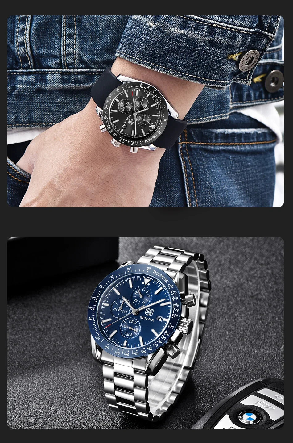 Ceas pentru bărbați BENYAR 5140, ceas sport casual, ceas de lux cu cuarț rezistent la apă, cronograf militar de marcă de lux.