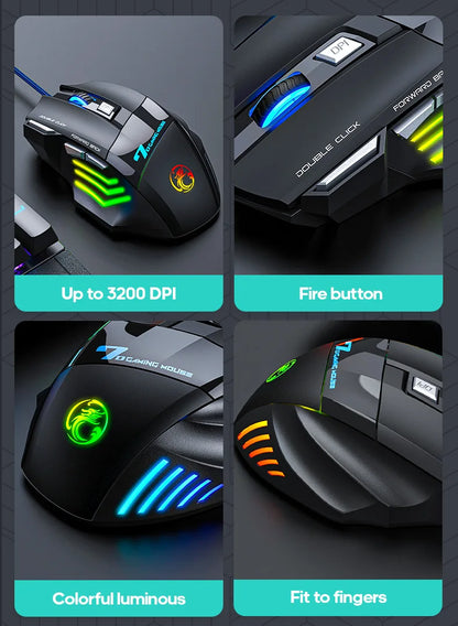 IMICE X7 Optical Gaming Mouse Adjustable DPI Ergonomic Anti-Slip Design Colorful Luminous Suitable for Desktop Computers Laptop