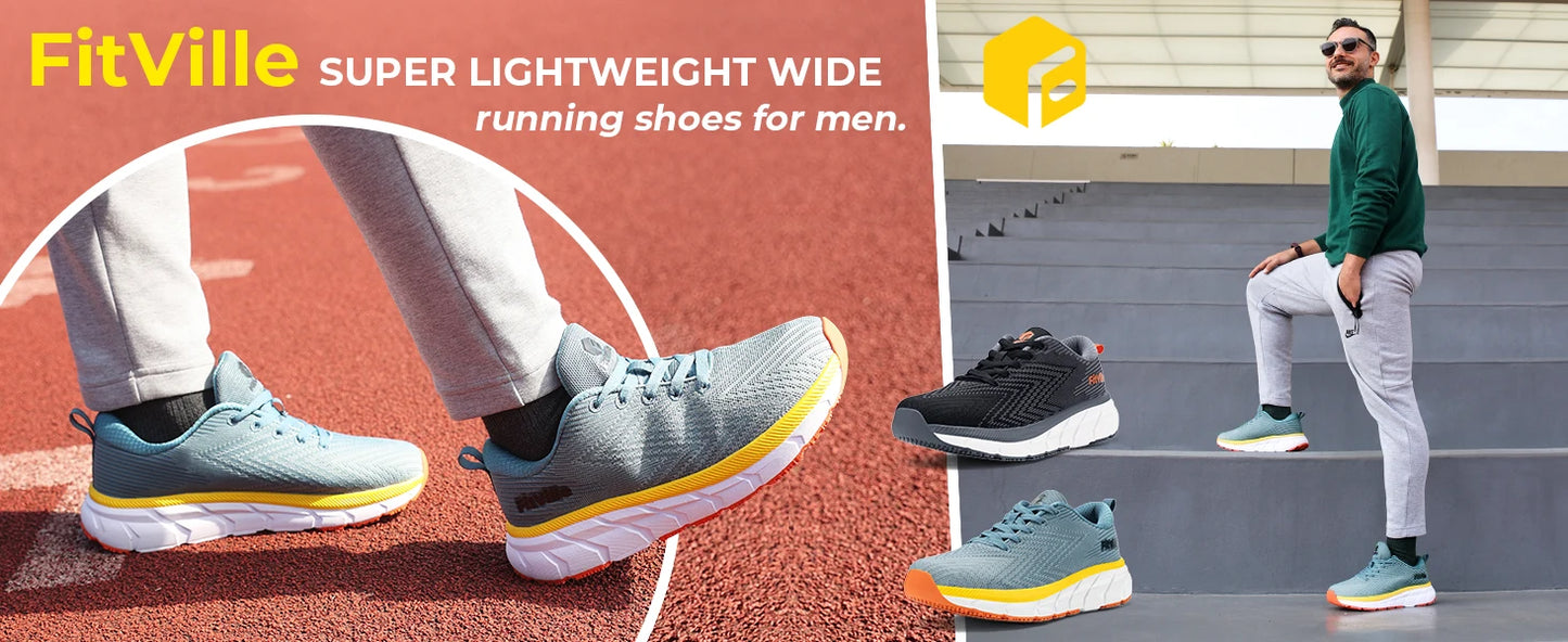 Buty męskie FitVille z szeroką przednią częścią, dobrze amortyzowane, bardzo szerokie, antypoślizgowe, lekkie i oddychające buty do biegania