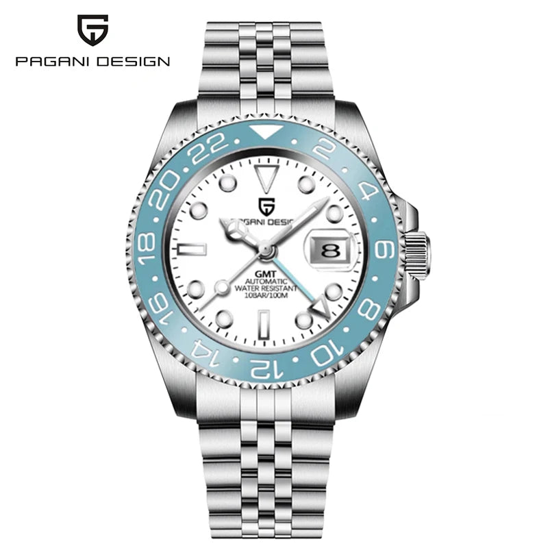 PAGANI DESIGN 40MM GMT Herrenuhr, luxuriöse mechanische Automatikuhr mit Saphirglas AR, Keramiklünette, 100M wasserdicht, Geschenk-Uhr