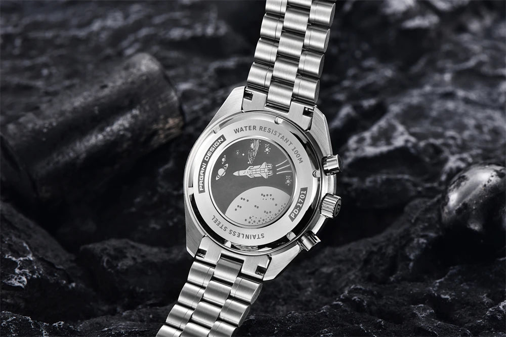 Pánske hodinky PAGANI DESIGN „New Moon“ – luxusné quartzové hodinky, chronograf, zafírové sklo s antireflexnou úpravou, keramický rámček, luminiscenčné ručičky