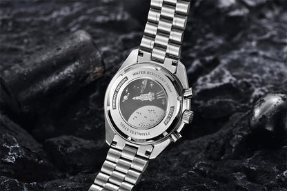 Pánske hodinky PAGANI DESIGN „New Moon“ – luxusné quartzové hodinky, chronograf, zafírové sklo s antireflexnou úpravou, keramický rámček, luminiscenčné ručičky
