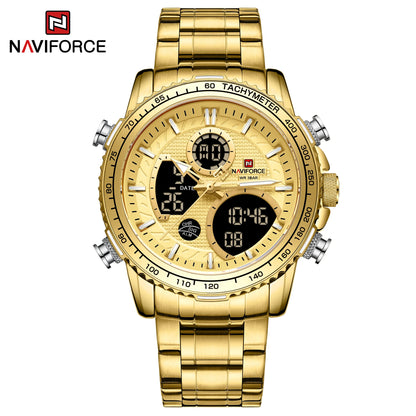 NAVIFORCE Herren-Sportuhr – Originelle Luxus-Armbanduhr aus Edelstahl, wasserdichtes Militärmodell mit doppelter Anzeige