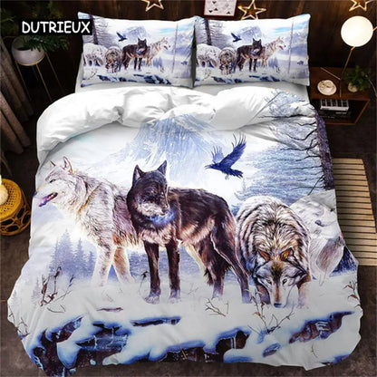 3D Wolf Beddengoedset Zwart Wit Dromenvanger Tribale Stijl Dekbedovertrek voor Tieners Volwassenen Vrouwen Mannen Slaapkamerdecoratie