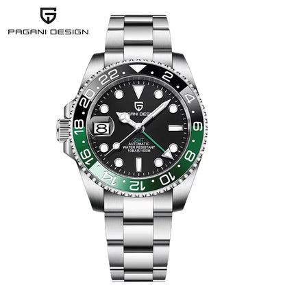 PAGANI DESIGN 40mm GMT Men's Mechanical Watches Rubber Strap Rotating Bezel 100 Waterproof Sports Wristwatch Mens Business Clock