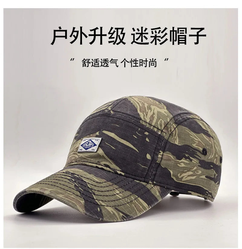 Baseballkappe im Workwear-Stil mit Camouflage-Muster und kurzer Krempe für Damen und Herren, trendige Unisex-Outdoor-Sonnenkappe
