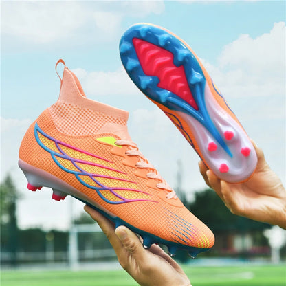 Botas de futebol Superfly FG para exterior, sapatilhas de futebol pretas com pitons, calçado desportivo profissional macio, respirável e confortável, tamanhos grandes