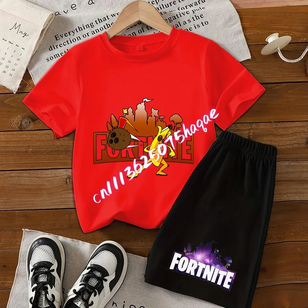 Fortnites Series T-shirt Shorts Suit for Children Hot Game Top and Pants Set Summer Cute Home Loungewear Outfit Birthday Gift