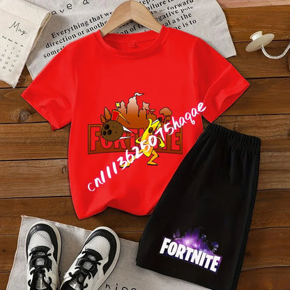 Fortnites Series T-shirt Shorts Suit for Children Hot Game Top and Pants Set Summer Cute Home Loungewear Outfit Birthday Gift