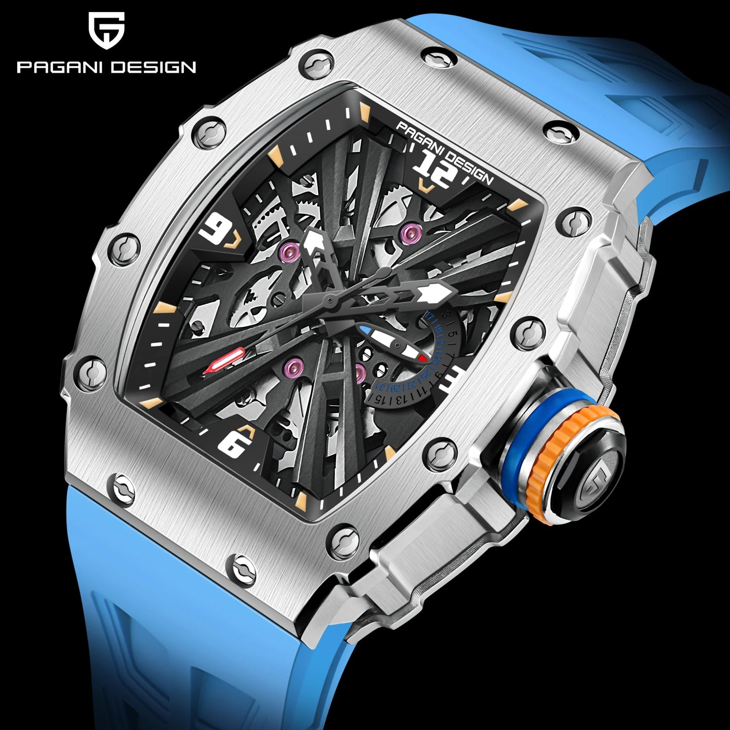 Reloj de cuarzo para hombre PAGANI DESIGN 2026 nuevo, movimiento VH65, esfera esqueleto, resistente al agua 100M, deportivo rectangular, cristal de zafiro