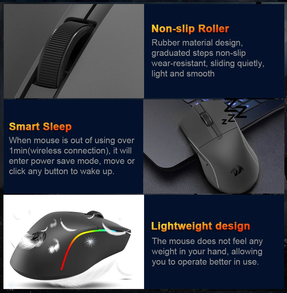 REDRAGON DEICIDE M816 PRO RGB USB Support Bluetooth 2.4G Wireless Gaming Mouse 26000 DPI 6 Buttons for Gamer Wired Mice Computer